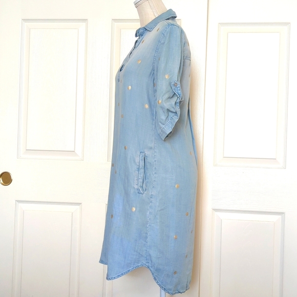 Anthropologie Cloth & Stone Gold-Dotted Chambray Dress - Picture 7 of 12